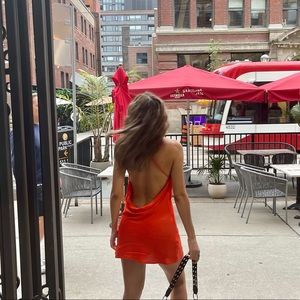 Zara orange satin low back dress